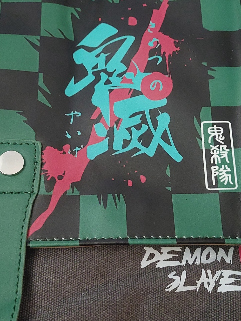 Demon Slayer-Inspired Green Checker Messenger Bag